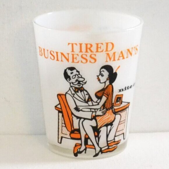 Vintage MCM Whimsical Risque Drink Glass Business Man's Night Cap Barware - Picture 1 of 6